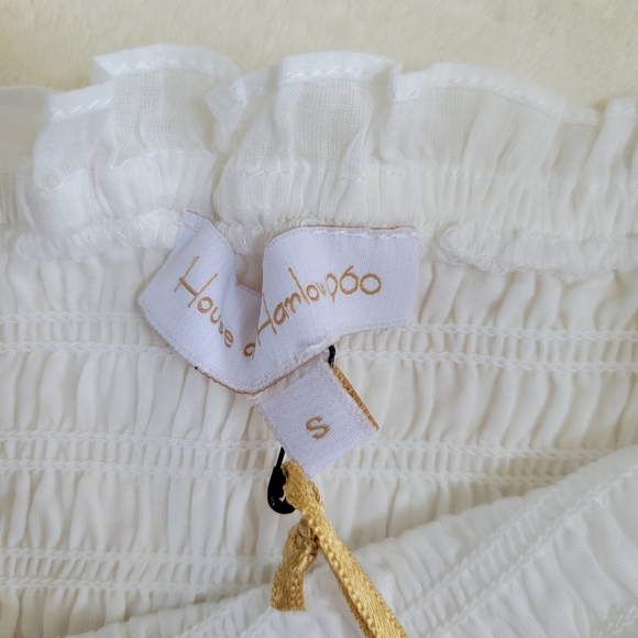 House of Harlow 1960 Smocked Ruffle Peplum Eyelet‎ Lace Puff Sleeve Blouse - Picture 10 of 12